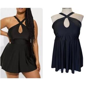 Torrid 3 (3X) Sexy Black Busty Wireless‎ Halter Swim Swimsuit Dress w/Briefs New